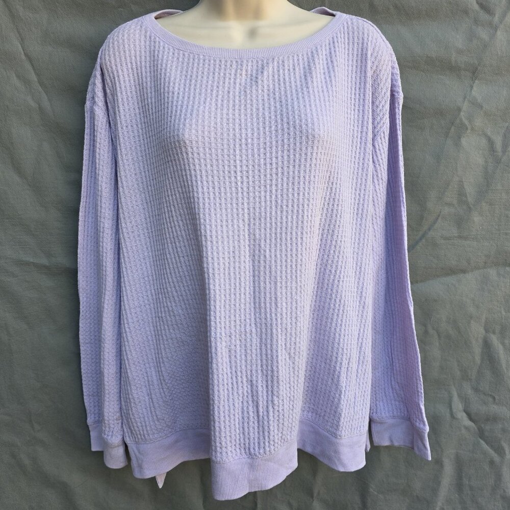 J. Jill Purple Waffle Knit Boat Neck Top Lavender Sunwashed Long Sleeve L
